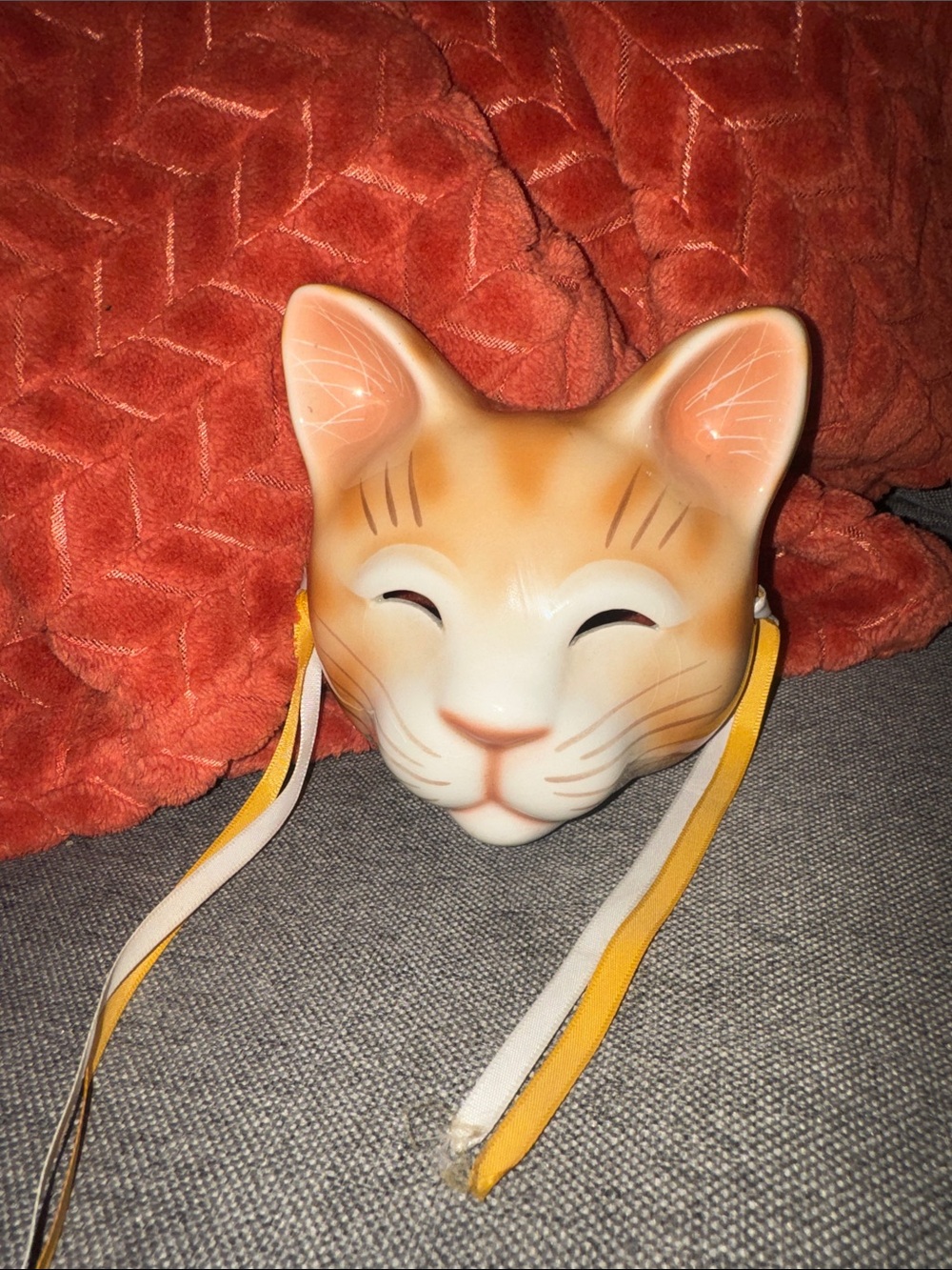 Handcrafted Ceramic Orange Tabby Cat Mask | Signed